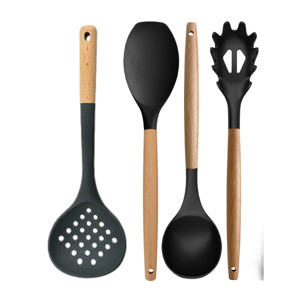 Set utensilios x4 | Silicona y madera