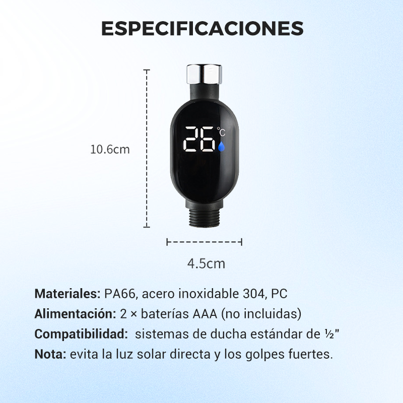 Termómetro de ducha Indicador LED - Muestra la Temperatura del Agua con Colores, Fácil Instalación y Ahorro de Energía