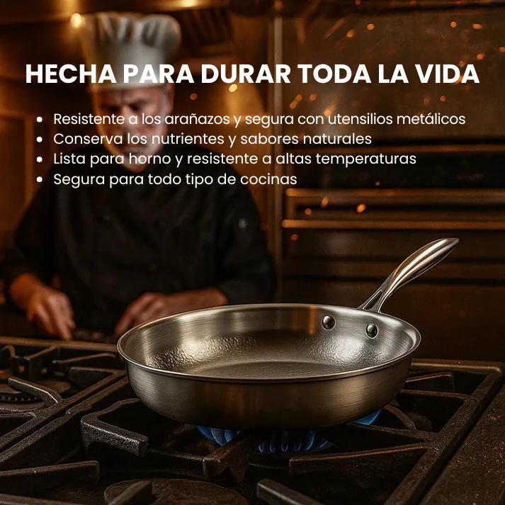 TitanioHV – Sartén de Titanio Puro Antiadherente sin Recubrimientos ni Químicos + Espátula de Titanio GRATIS