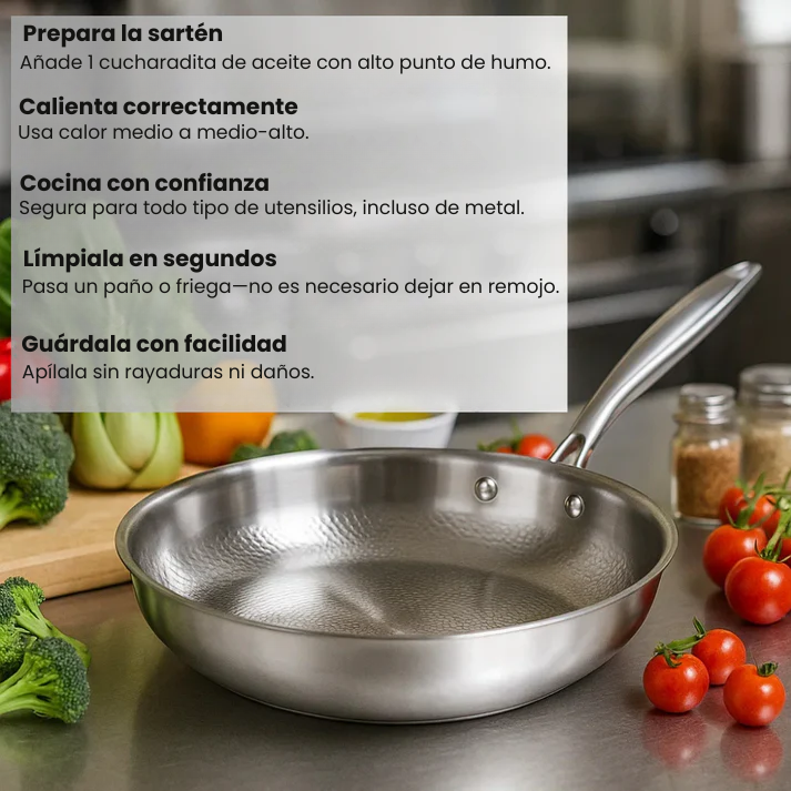 TitanioHV – Sartén de Titanio Puro Antiadherente sin Recubrimientos ni Químicos + Espátula de Titanio GRATIS